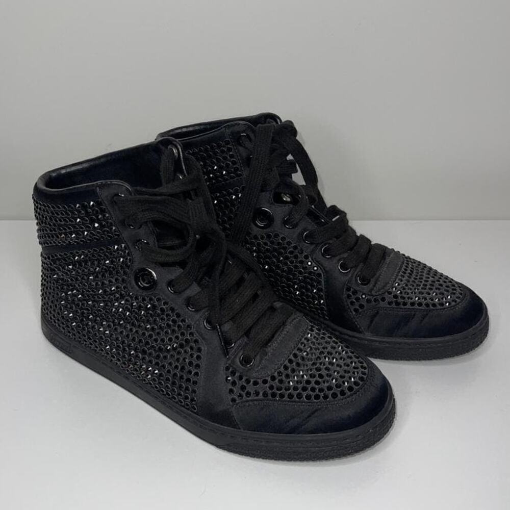 Gucci Black Satin Crystal Embellished Coda High Top Sneakers 36 - Picture 5 of 11
